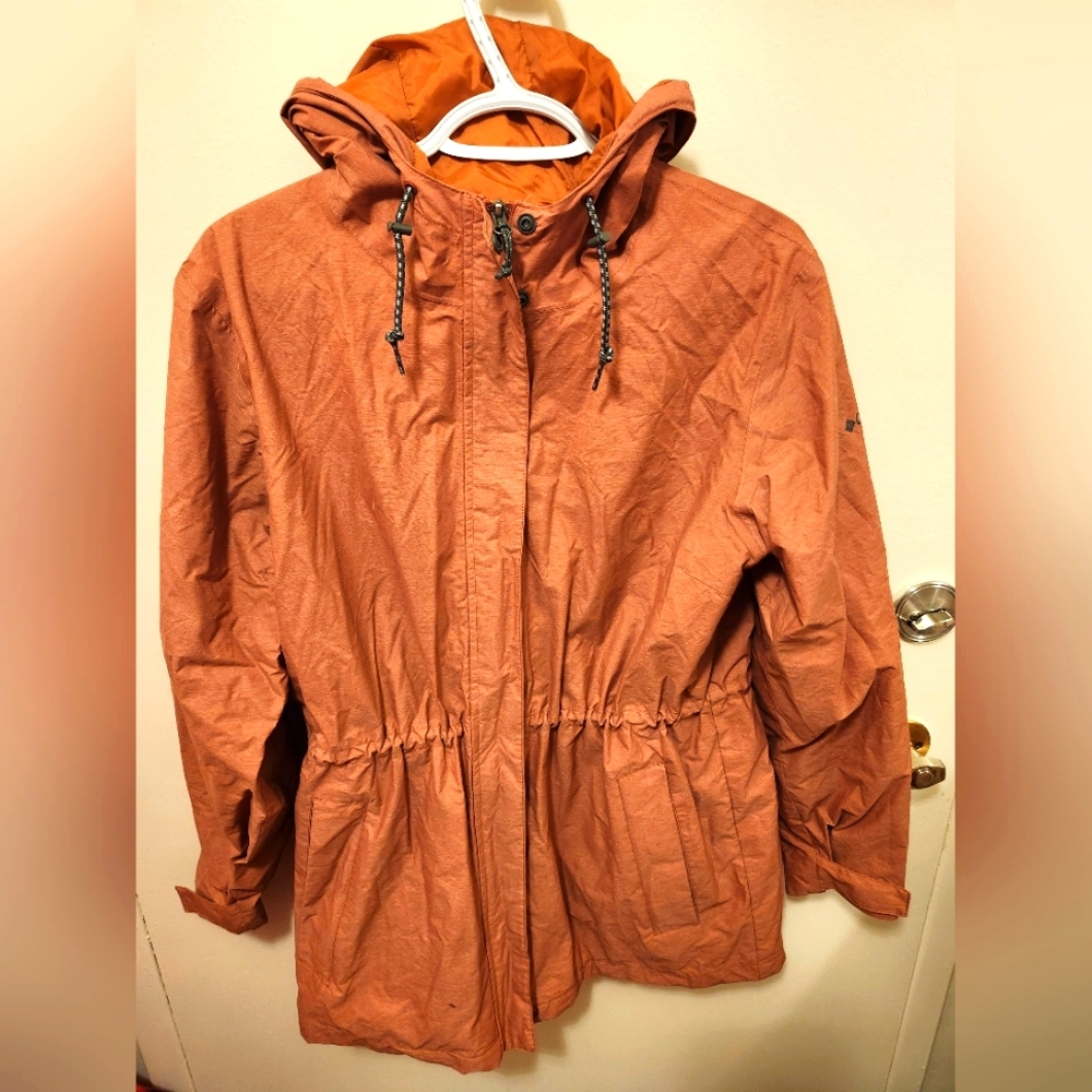COLUMBIA Womens Orange Hooded Windbreaker, Size L, EUC